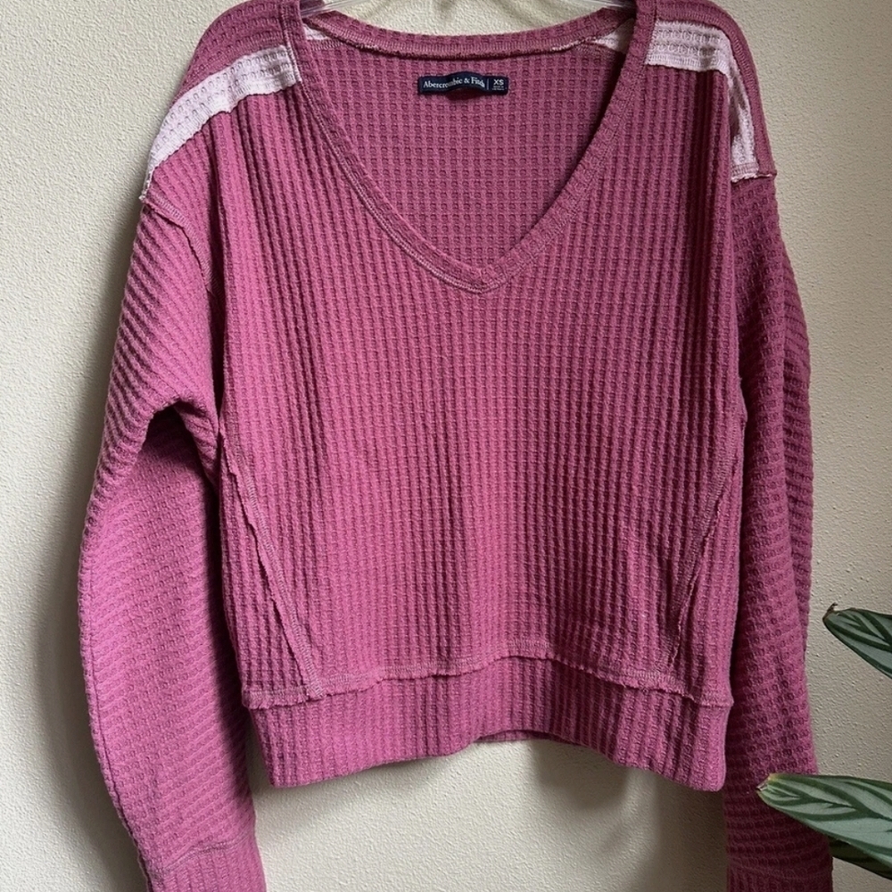 Abercrombie & Fitch Pink Waffle-Knit V-Neck Top